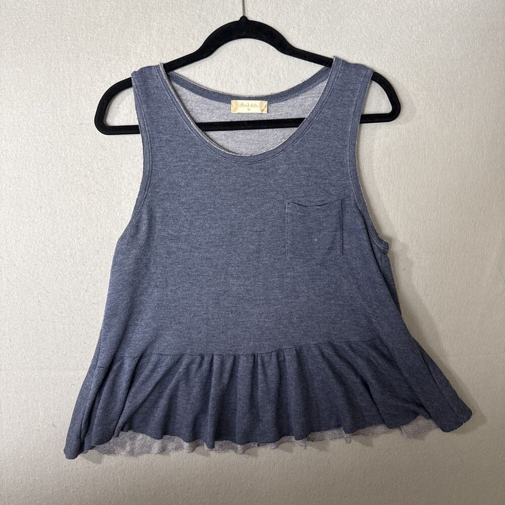Altar’d State Women’s Heathered Blue Tank Top Babydoll Raw Hem Bottom Medium